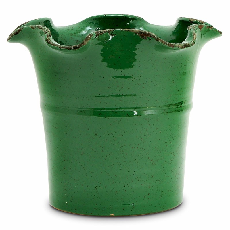 Artistica - Deruta Of Italy Scavo Giardini Garden: Extra Large Planter Vase With Fluted Rim Green