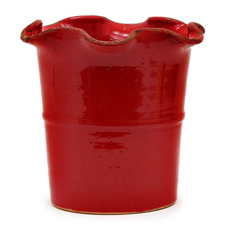 Artistica - Deruta Of Italy Scavo Giardini Garden: Extra Large Planter Vase With Fluted Rim Red