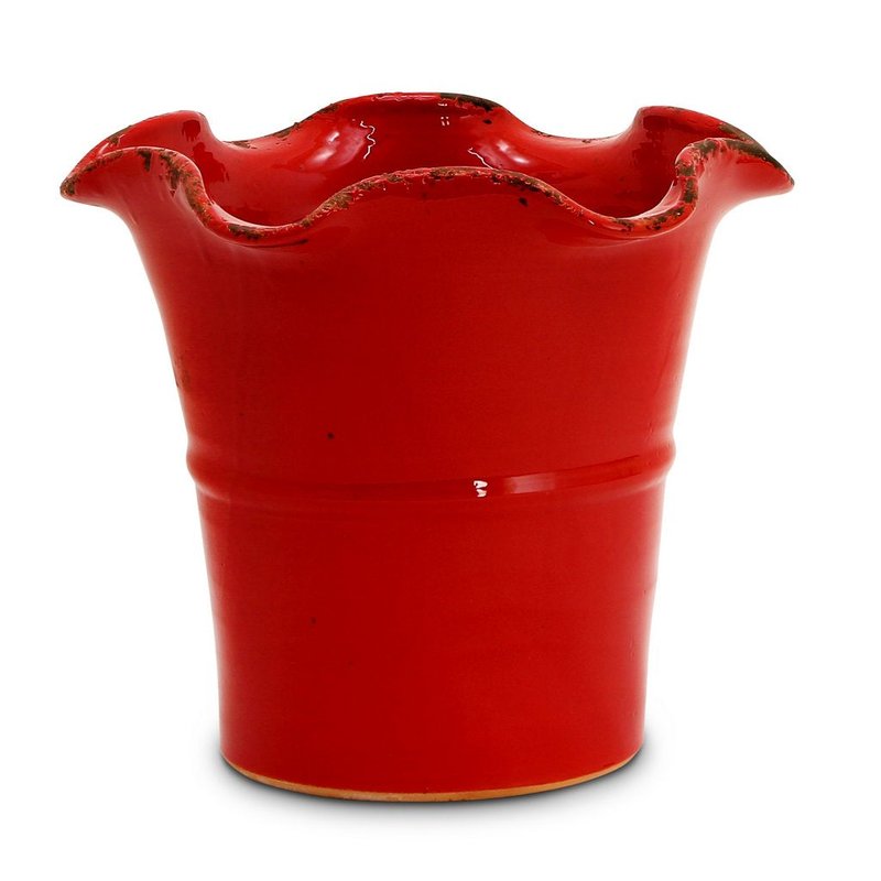 Artistica - Deruta Of Italy Scavo Giardini Garden: Large Planter Vase With Fluted Rim Red