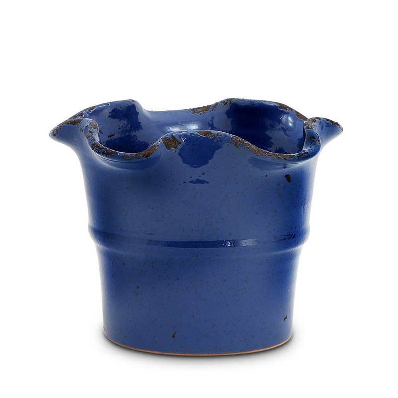 Artistica - Deruta Of Italy Scavo Giardini Garden: Medium Planter Vase With Fluted Rim Aviator In Blue