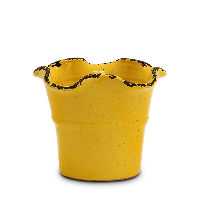 Artistica - Deruta Of Italy Scavo Giardini Garden: Medium Planter Vase With Fluted Rim Tuscan Yellow