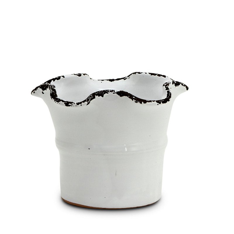 Artistica - Deruta Of Italy Scavo Giardini Garden: Medium Planter Vase With Fluted Rim White