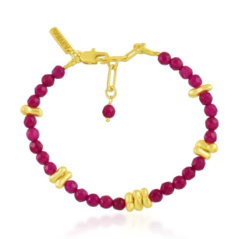 Arvino Cerise Pink Jade Beaded Bracelet (gold Vermeil)