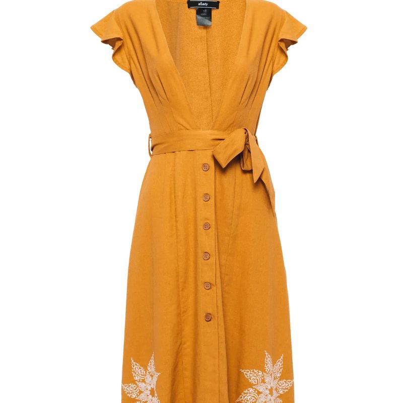 Ašady Linen Calligraphy Dress In Yellow