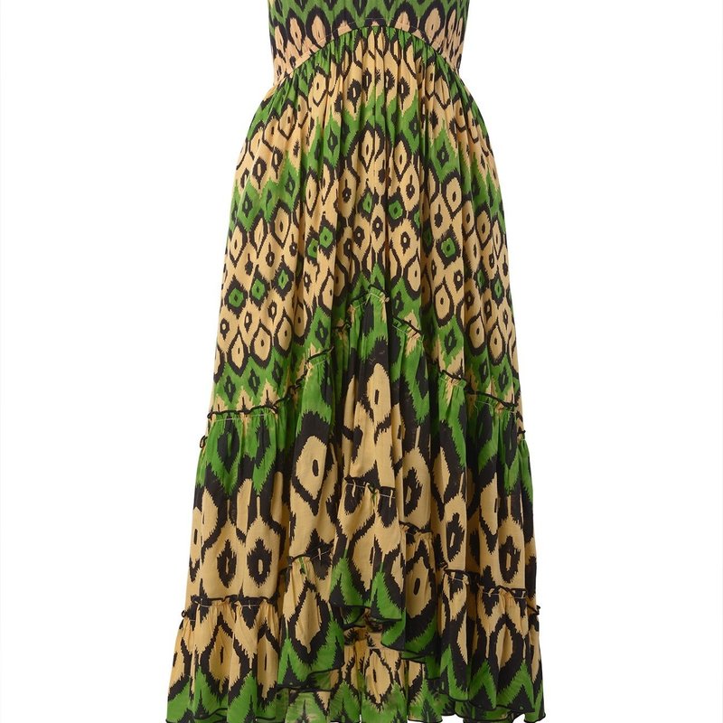 Shop Ash & Eden Acacia Tiered Maxi Dress With Beaded Straps And Fringe Lace In Green