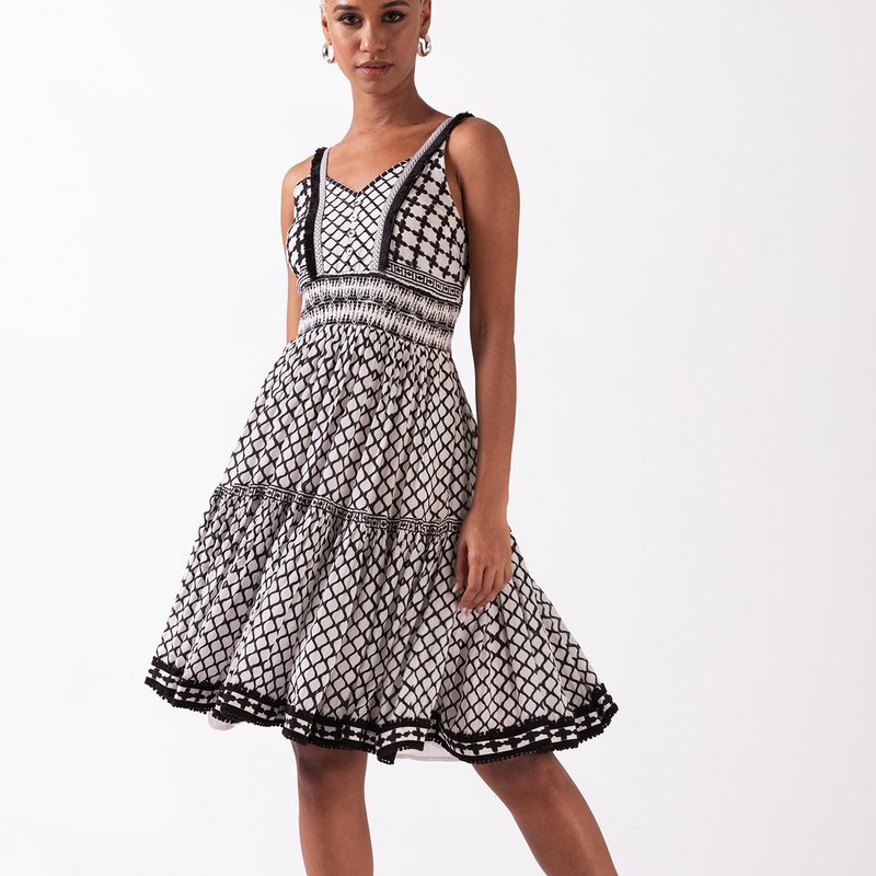 Shop Ash & Eden Solstice V Neck Mini Dress With Fringed Lace Detailings In Black