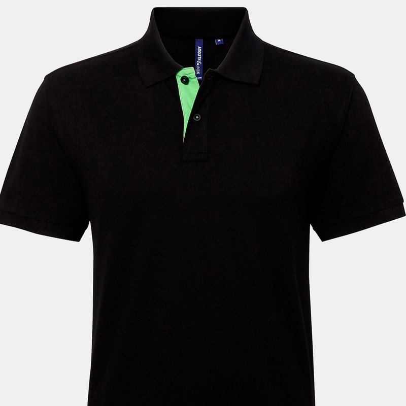 Asquith & Fox Mens Classic Fit Contrast Polo Shirt (black/ Lime)
