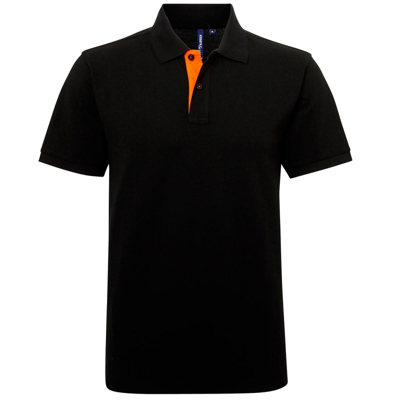 Asquith & Fox Mens Classic Fit Contrast Polo Shirt (black/ Orange)