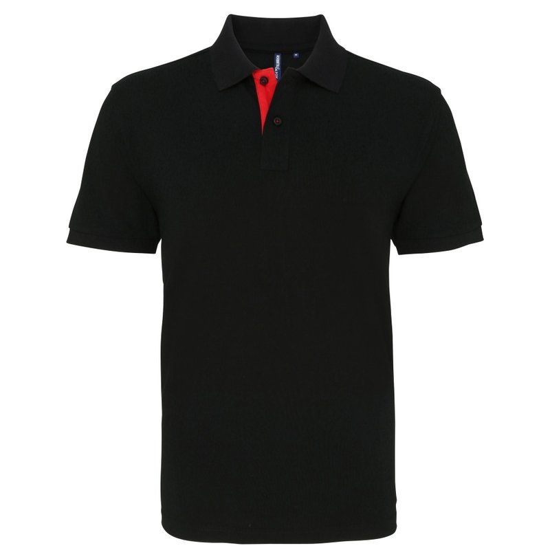 Asquith & Fox Mens Classic Fit Contrast Polo Shirt (black/ Red)