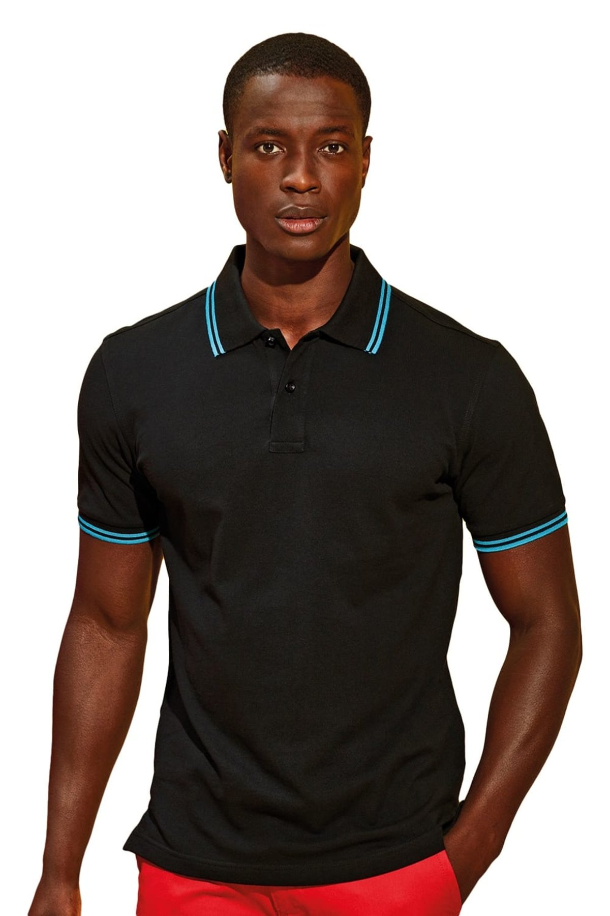 why Grab solid Asquith & Fox Mens Classic Fit Tipped Polo Shirt (Black/ Turquoise) |  Verishop