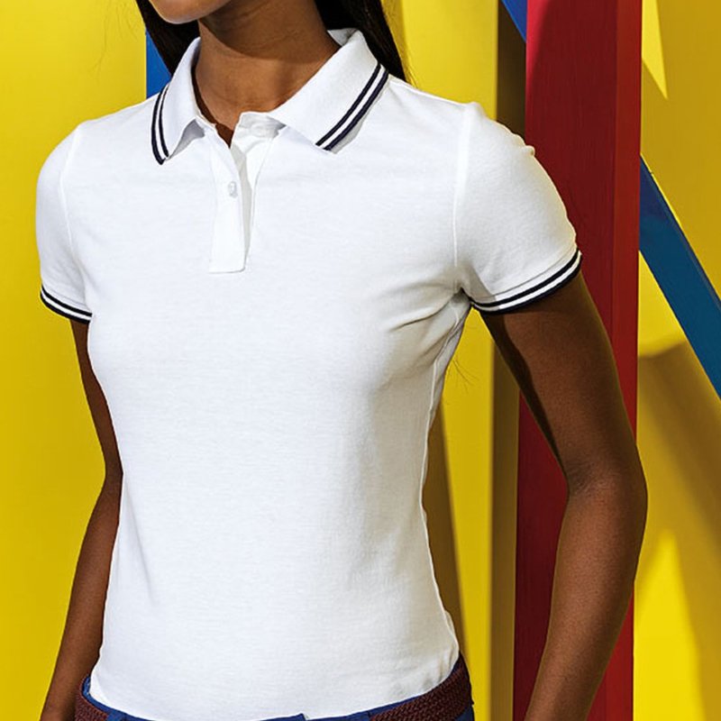 Shop Asquith & Fox Womens/ladies Classic Fit Tipped Polo (white/navy)
