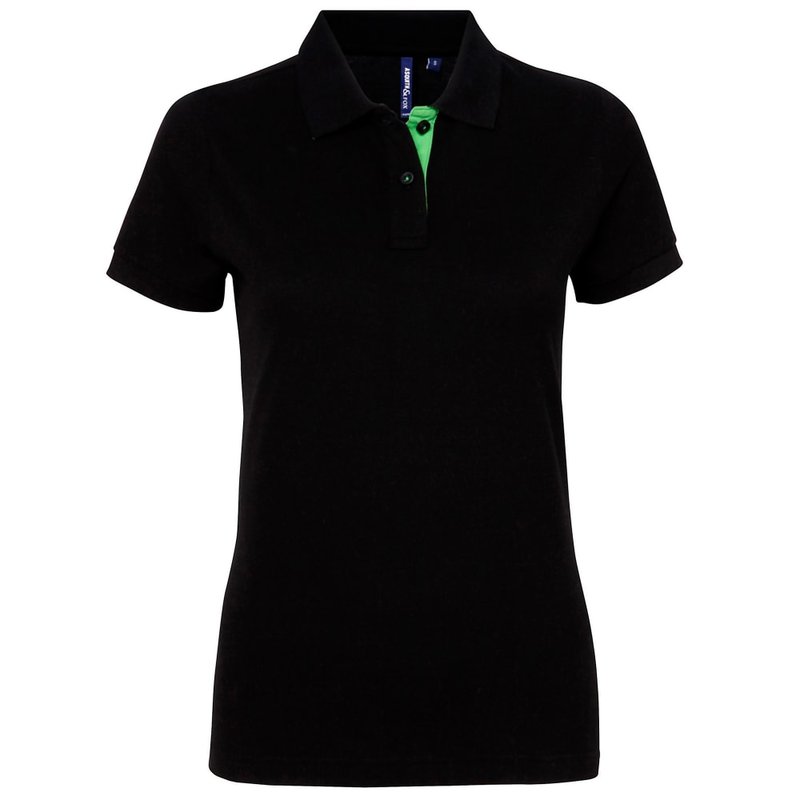 Asquith & Fox Womens/ladies Short Sleeve Contrast Polo Shirt (black/ Lime)