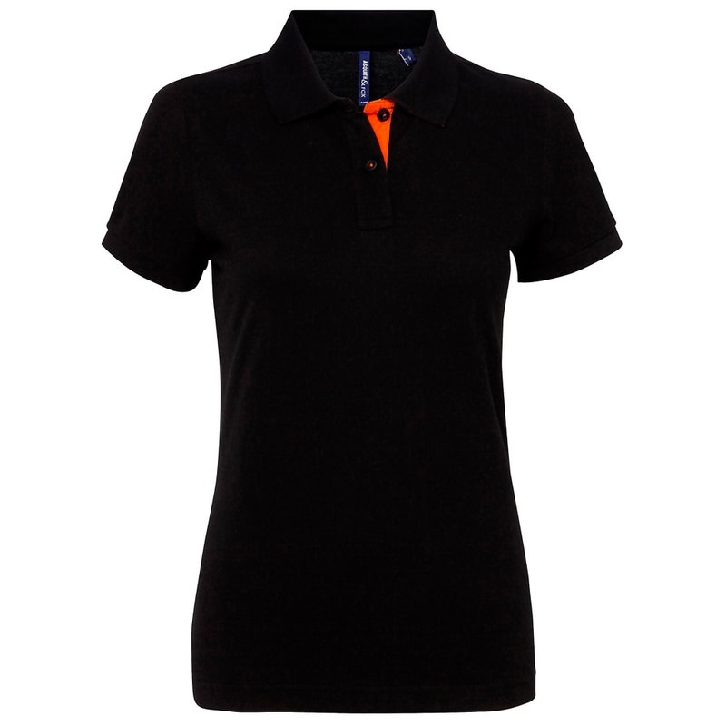 Shop Asquith & Fox Womens/ladies Short Sleeve Contrast Polo Shirt (black/ Orange)