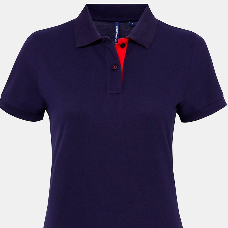Asquith & Fox Womens/ladies Short Sleeve Contrast Polo Shirt (navy/ Red) In Blue