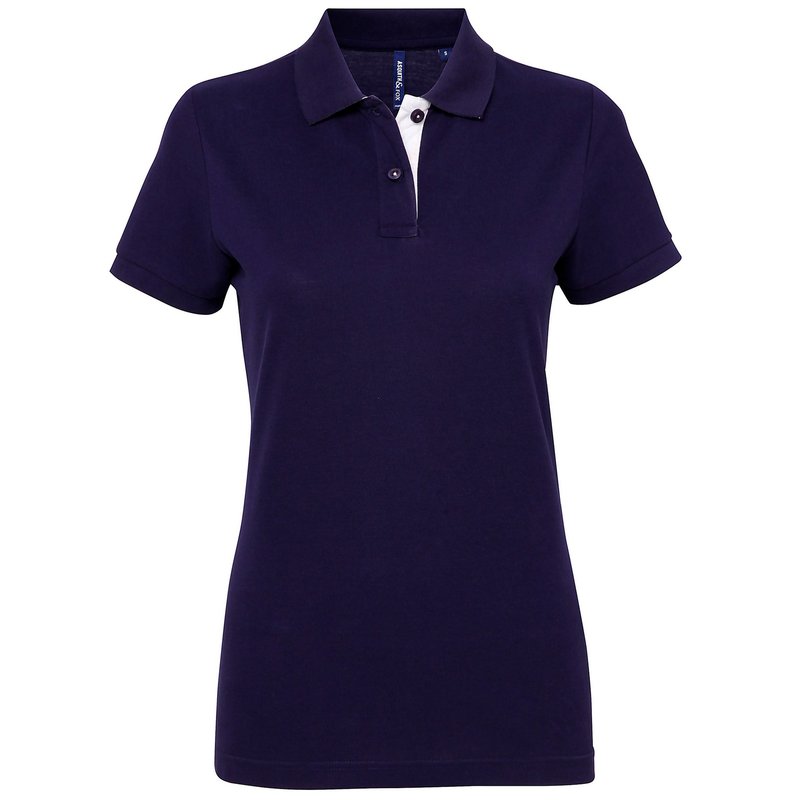 Asquith & Fox Womens/ladies Short Sleeve Contrast Polo Shirt (navy/ White) In Blue