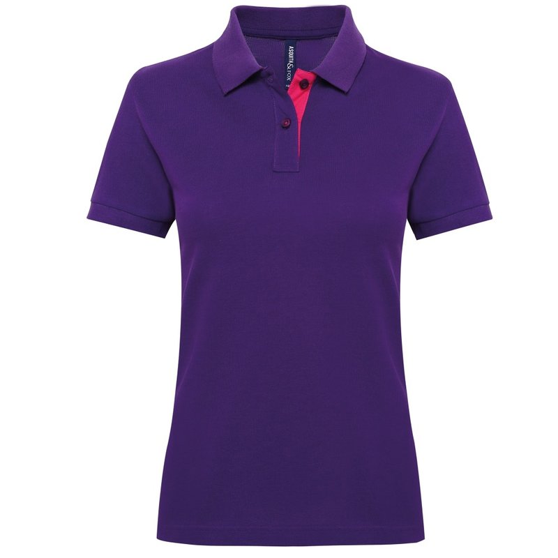 Asquith & Fox Womens/ladies Short Sleeve Contrast Polo Shirt (purple/ Pink)