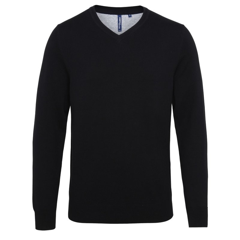 Asquith & Fox Mens Cotton Rich V-neck Sweater In Black