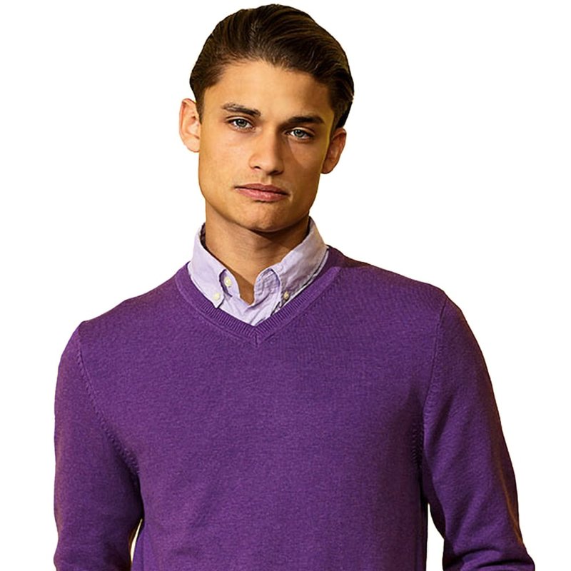 Asquith & Fox Mens Cotton Rich V-neck Sweater In Purple