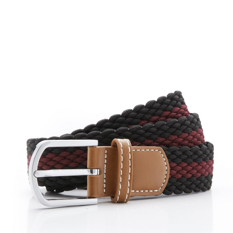 Asquith & Fox Mens Two Color Stripe Braid Stretch Belt In Black