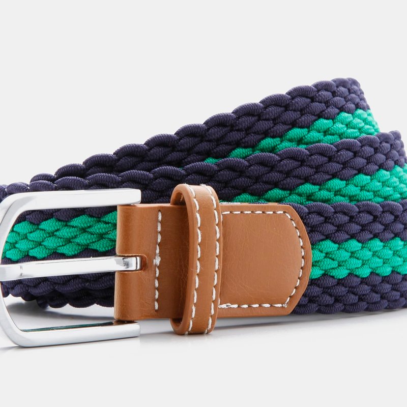 Asquith & Fox Mens Two Color Stripe Braid Stretch Belt In Green