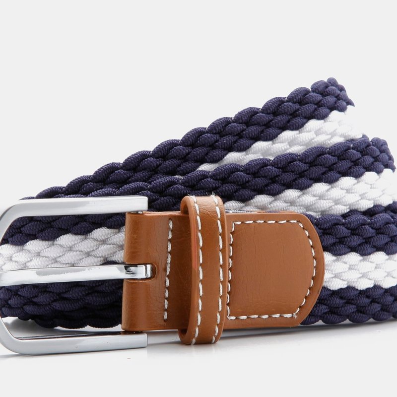 Asquith & Fox Mens Two Color Stripe Braid Stretch Belt In White