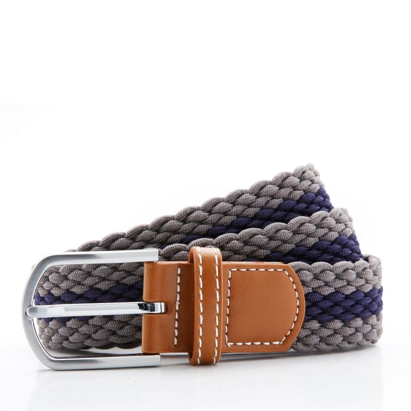 Asquith & Fox Mens Two Color Stripe Braid Stretch Belt In Grey