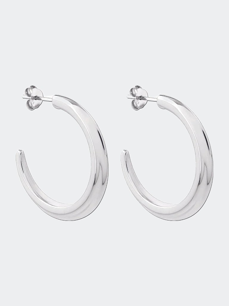 Crescent Hoop Earrings In Silver, Large - Silver