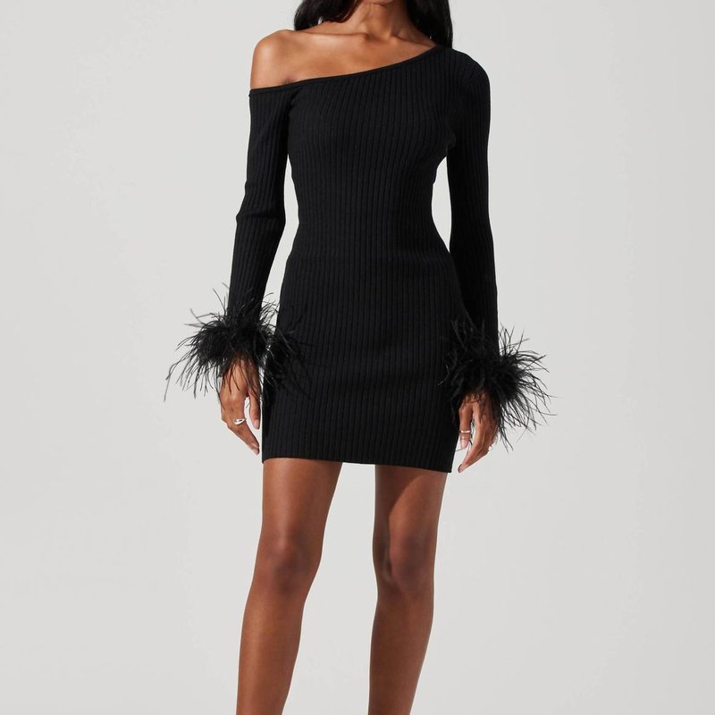 Shop Astr Liz Off Shoulder Feather Trim Mini Dress In Black