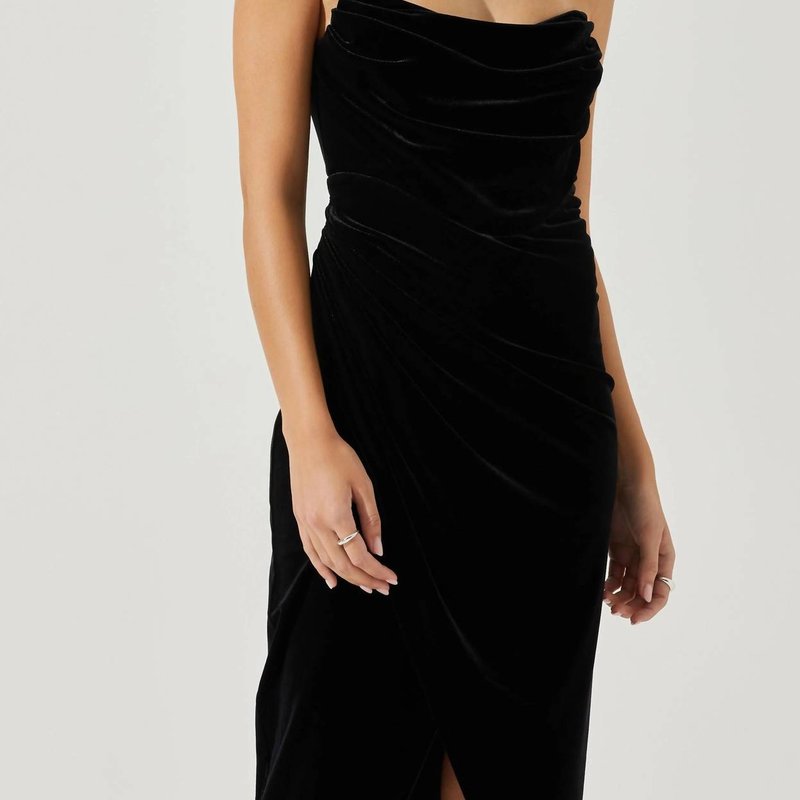 Shop Astr Meghan Velvet Midi Dress In Black