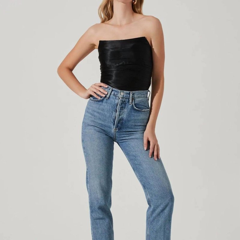 Shop Astr Mercury Ruched Tube Top In Black