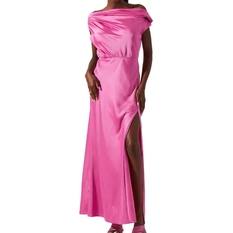 Shop Astr Monroe Satin Off Shoulder Maxi Dress In Pink