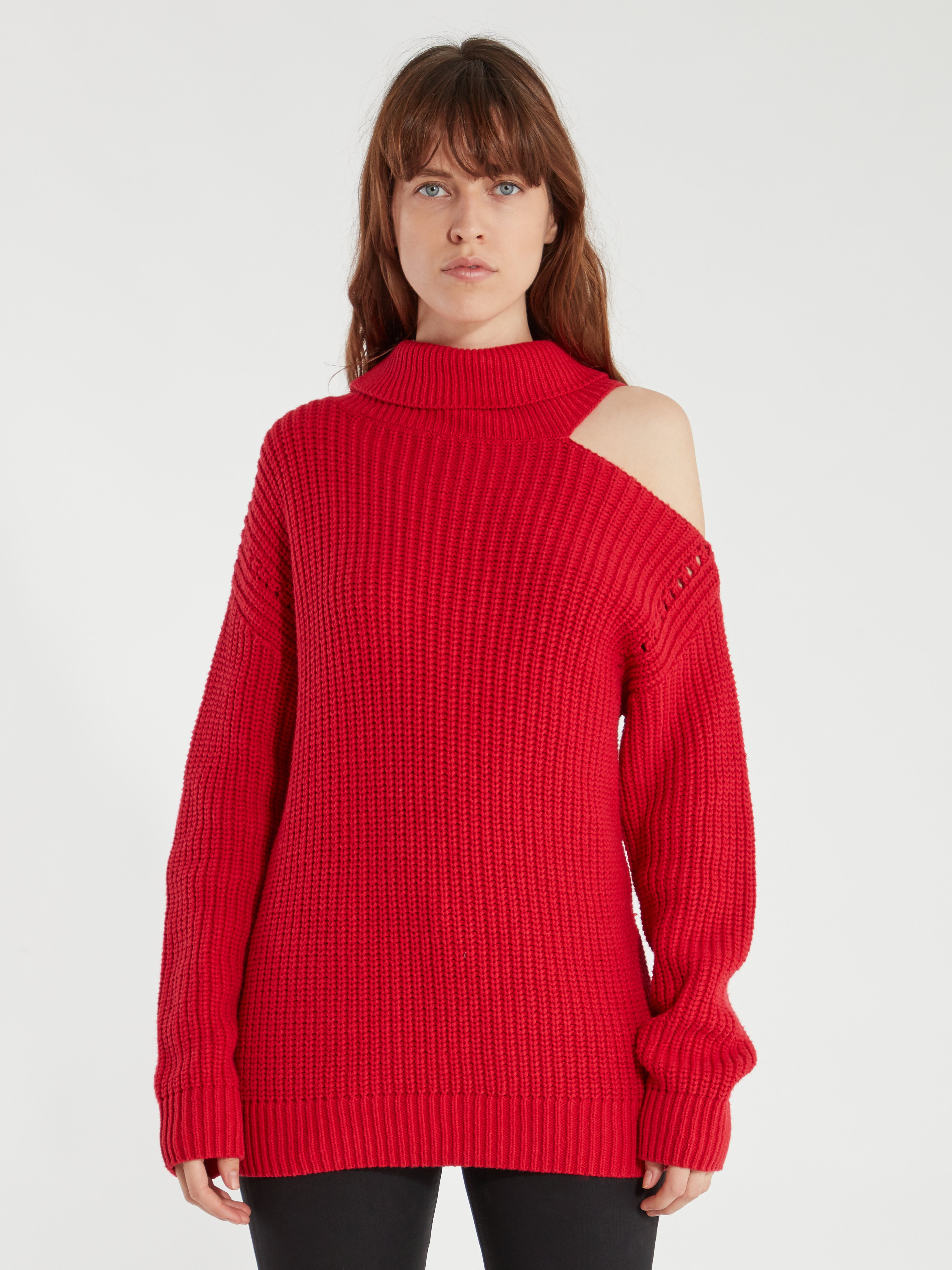 cold shoulder turtleneck sweater