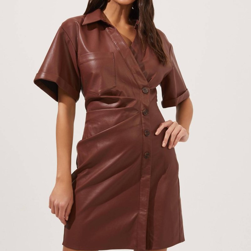 Shop Astr Terra Faux Leather Mini Dress In Brown
