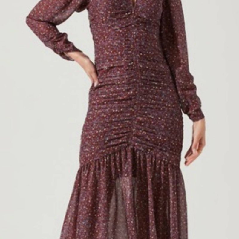 Shop Astr The Label Ditsy Print Long Sleeve Dress In Purple/brown