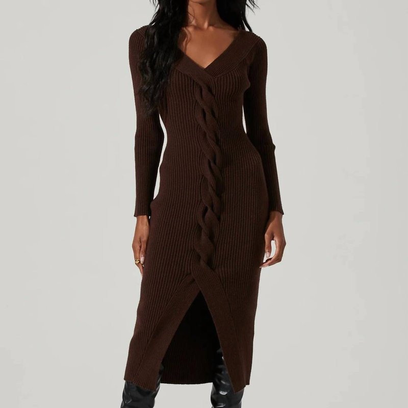 Astr Vesper Knit Midi Dress In Brown