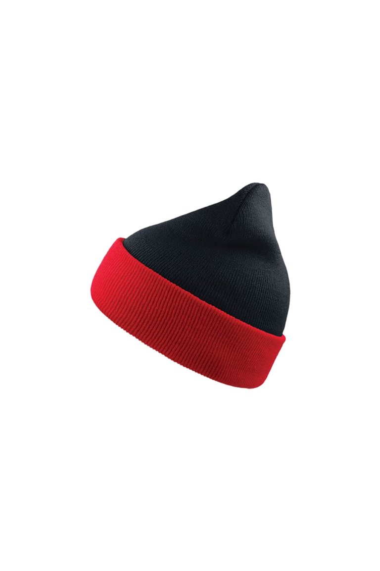 Atlantis Wind Double Skin Beanie With Turn Up (Navy/Red) - Navy/Red