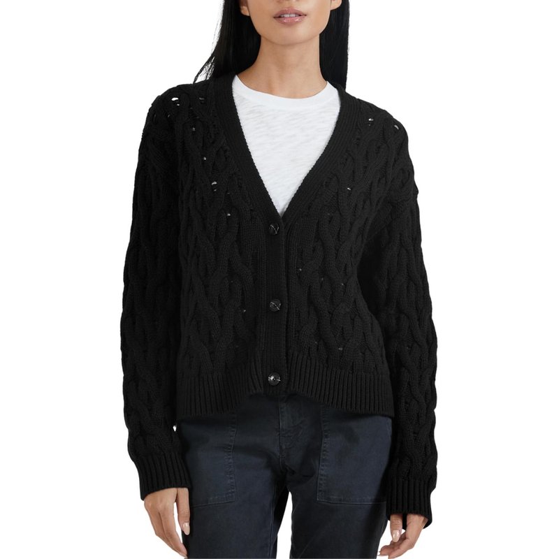 Shop Atm Anthony Thomas Melillo Cotton Cashmere Cable Knit Cardigan In Black