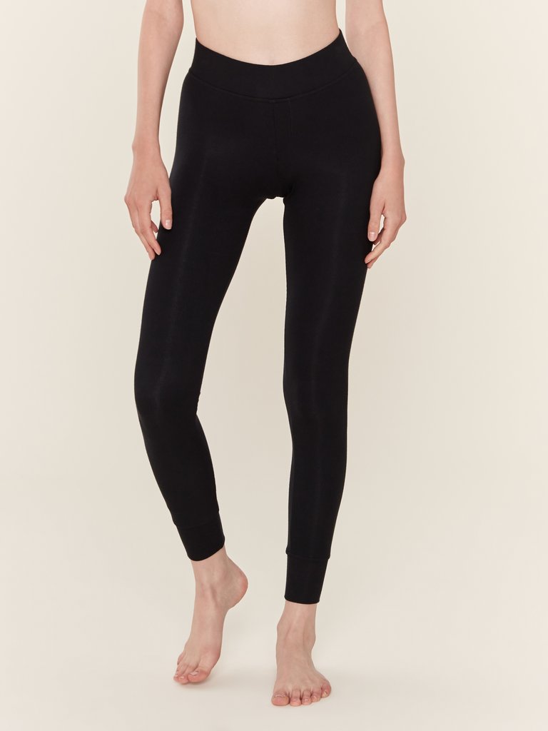 Micromodal Ribbed Long Yoga Pants - Black
