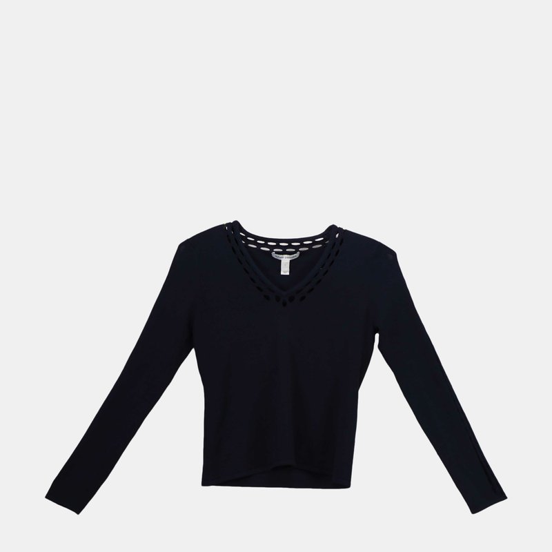 Autumn Cashmere Women's Navy Open Pointelle V W Sleeves Pullover In Blue