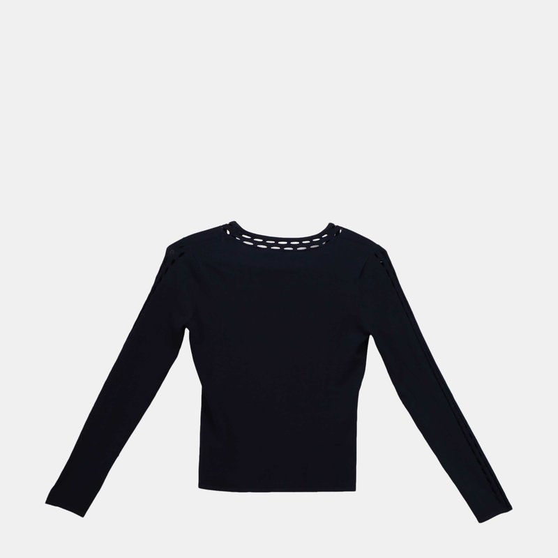 Shop Autumn Cashmere Women's Navy Open Pointelle V W Sleeves Pullover In Blue