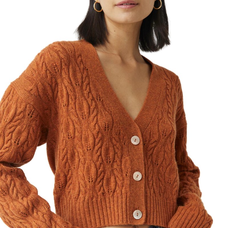 Shop Autumn Cashmere Cropped Cable V-neck Cardigan In Brown