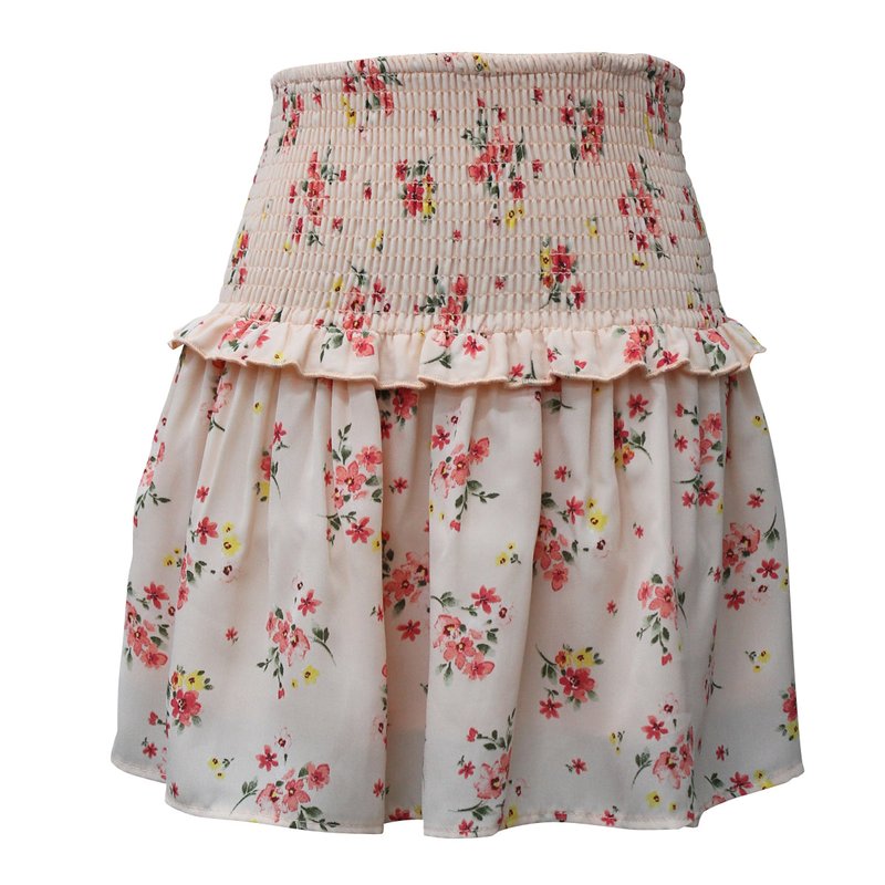 Ava & Yelly Floral Smocked Waist Printed Skirt In Pink