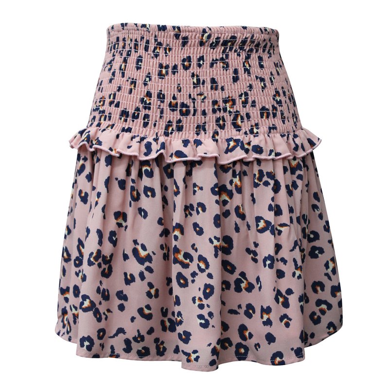 Ava & Yelly Leopard Smocked Waist Printed Skirt In Pink