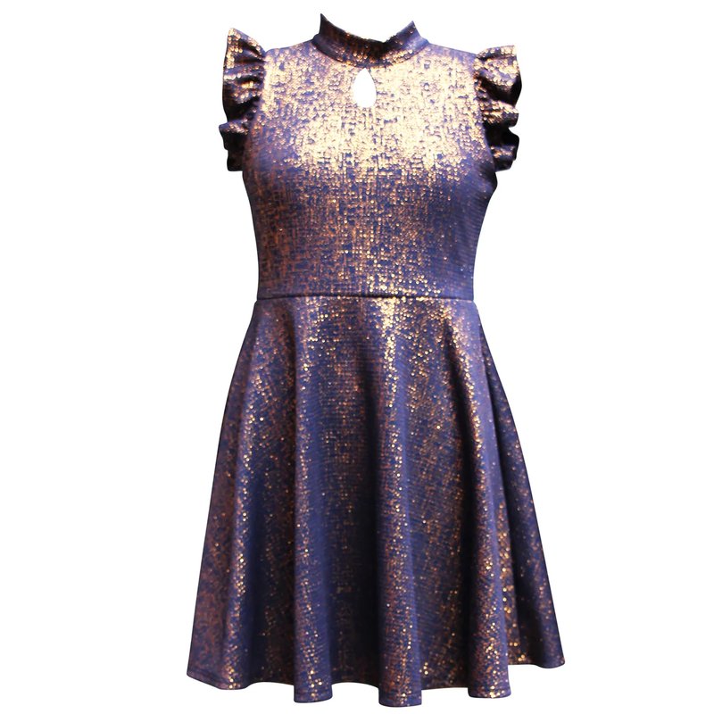 Ava & Yelly Skater With Front Keyhole Dress (big Girl) In Blue