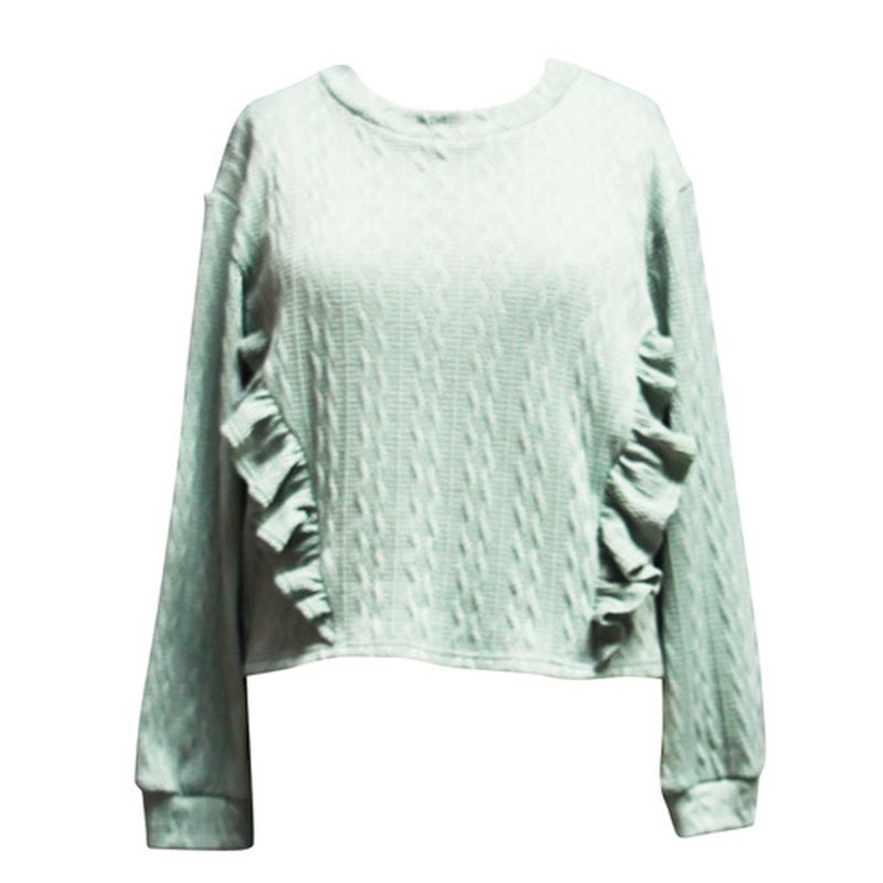 Ava & Yelly Ruffle Cable Stitch Sweater In Green