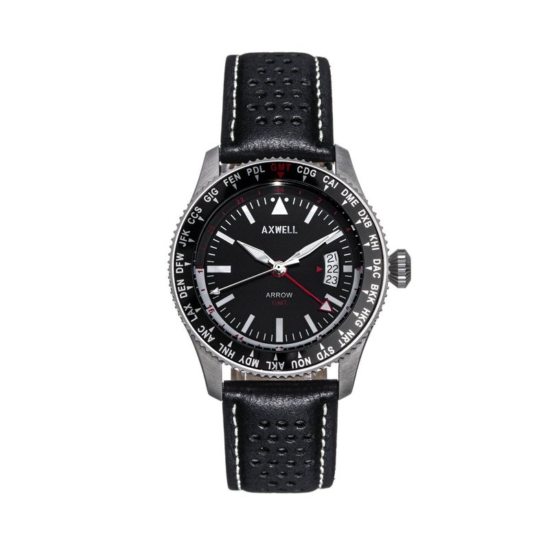 Axwell Arrow Leather-band Watch With Date In Black