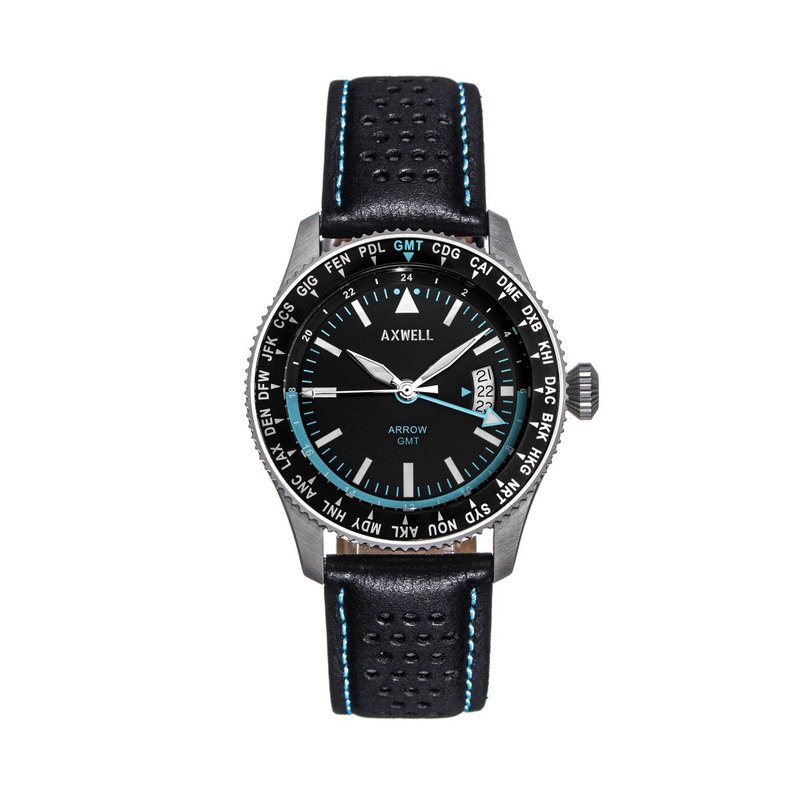 Axwell Arrow Leather-band Watch With Date In Blue