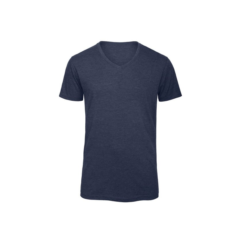 B&c Mens Favourite Triblend V-neck T-shirt (heather Navy) In Blue