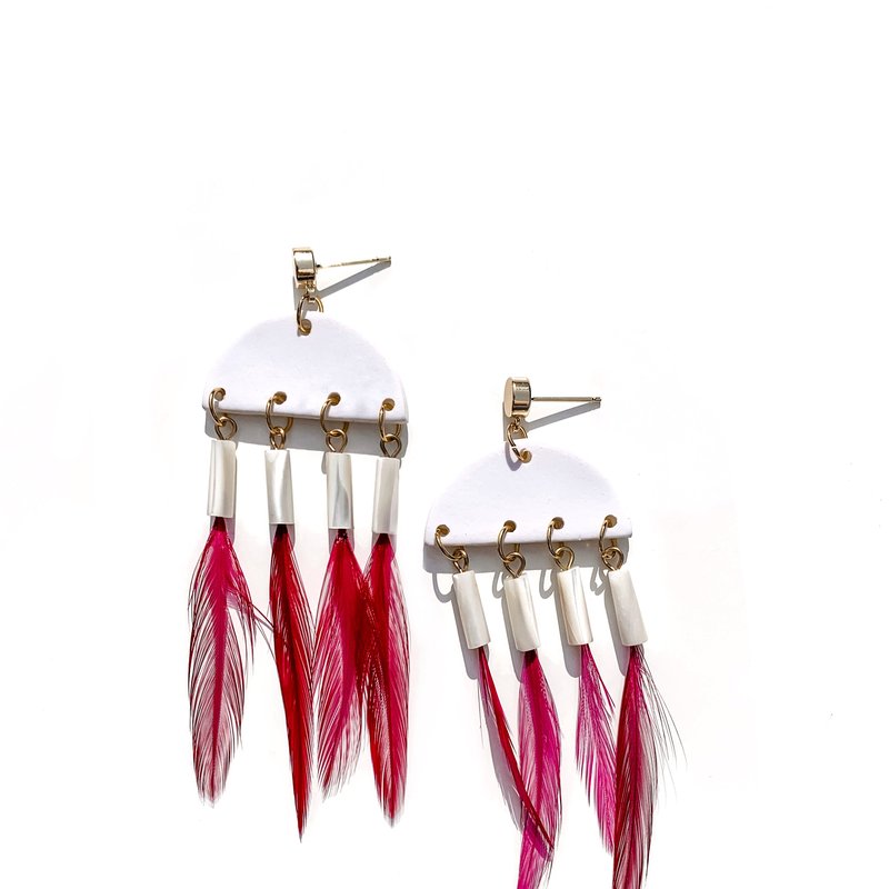 Babaloo Alona Dangle With Feather Fringe In White