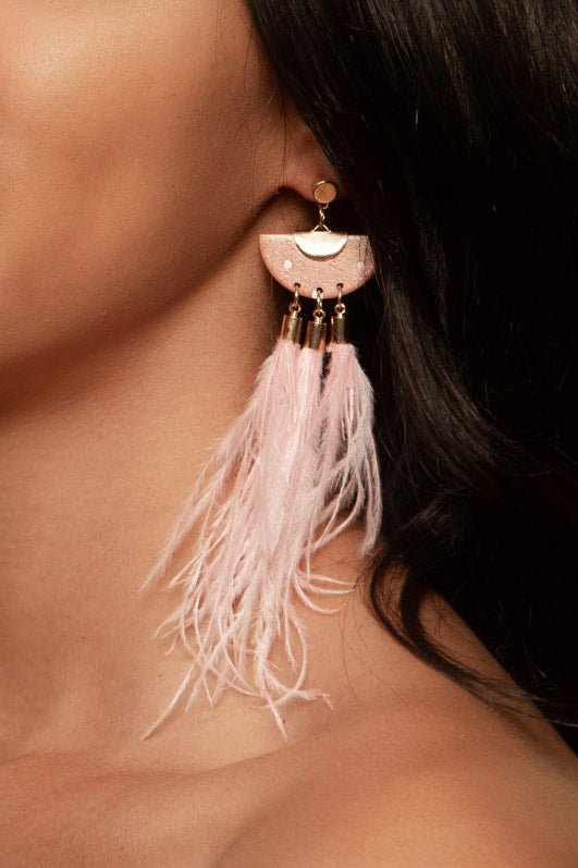 Shop Babaloo Blush Ostrich Feather Dangle In Pink